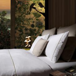 Copripiumino di Lusso Essentia Custom Piping - in Percalle 400 TC Bianco con Striscia in Color Spiaggia 