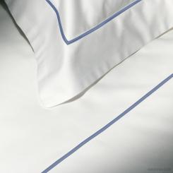 Duvet Cover Essentia Custom Bourdon | Sateen 600 TC | White with Embroidery in Greyish Blue 