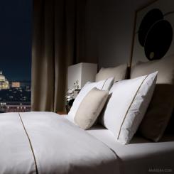 Duvet Cover Essentia Custom Piping | Percale 400 TC | White with Stripe in Color Copper 