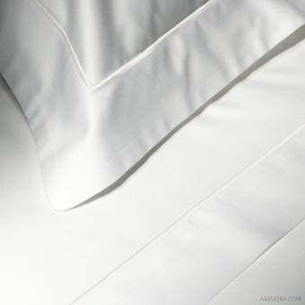 Completo Letto Essentia Custom Bourdon Raso 600 TC Bianco con Ricamo in Avorio 