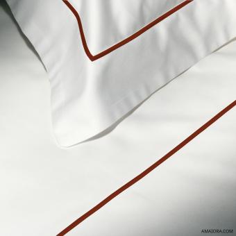 Duvet Cover Essentia Custom Bourdon | Sateen 600 TC | White with Embroidery in Terracotta 